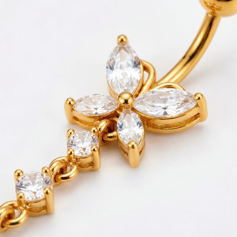 Piercing con farfalla e zirconi pendenti in Acciaio Chirurgico 316L - Piercing per ombelico