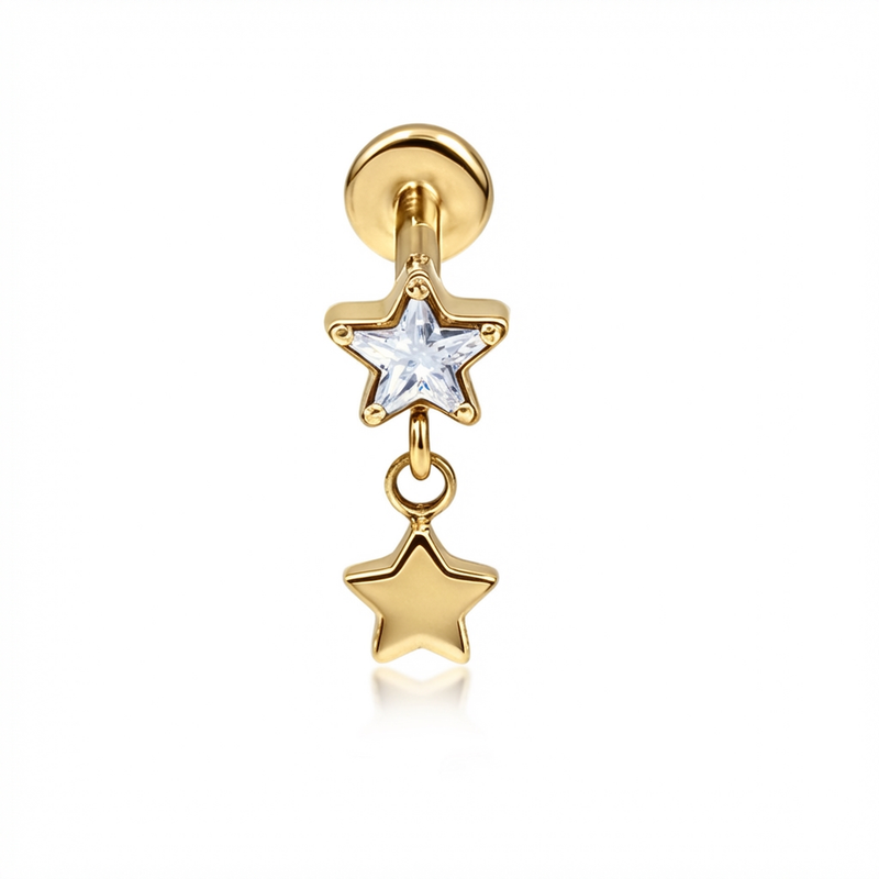 Piercing con stella di zirconi in Titanio G23- Piercing per Lobo, helix, forward helix, conch, flat, tragus