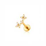 Barretta con due fiorellini e zirconi in Acciaio Chirurgico 316L  - Piercing per orecchio