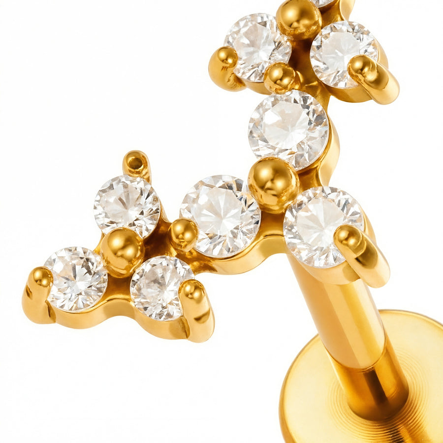 Barretta con tre fiorellini e zirconi in Acciaio Chirurgico 316L  - Piercing per orecchio