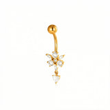Piercing con fiore di zirconi e cuore pendente in Acciaio Chirurgico 316L - Piercing per ombelico