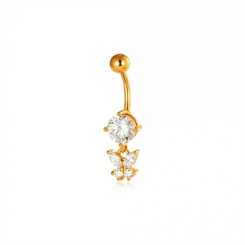 Piercing con zircone e farfalla pendente in Acciaio Chirurgico 316L - Piercing per ombelico