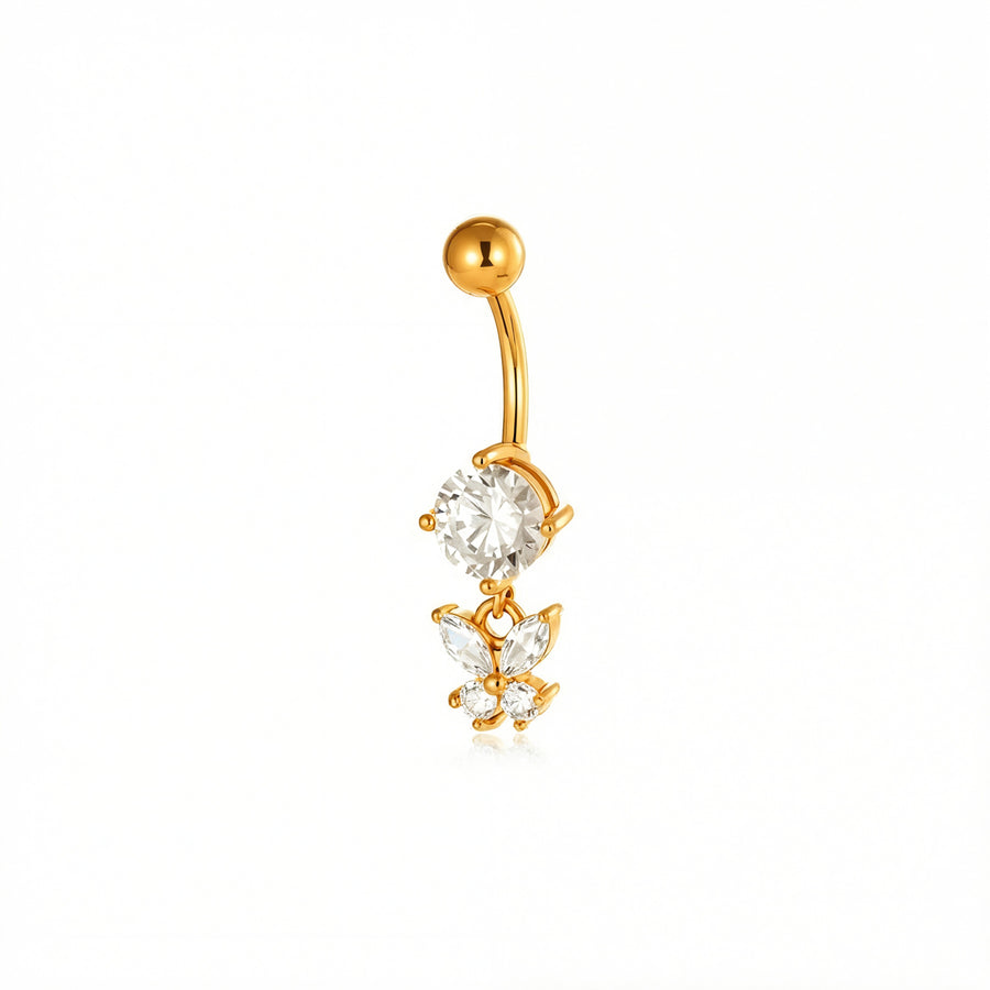 Piercing con zircone e farfalla pendente in Acciaio Chirurgico 316L - Piercing per ombelico