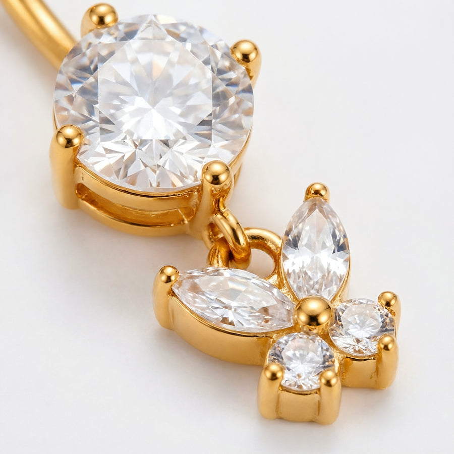 Piercing con zircone e farfalla pendente in Acciaio Chirurgico 316L - Piercing per ombelico