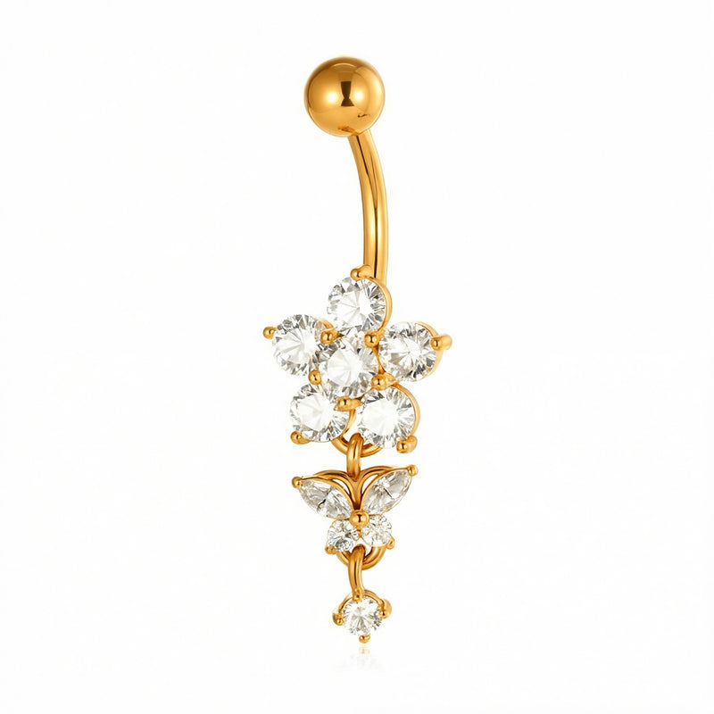 Piercing con fiore di zirconi e pendenti in Acciaio Chirurgico 316L - Piercing per ombelico