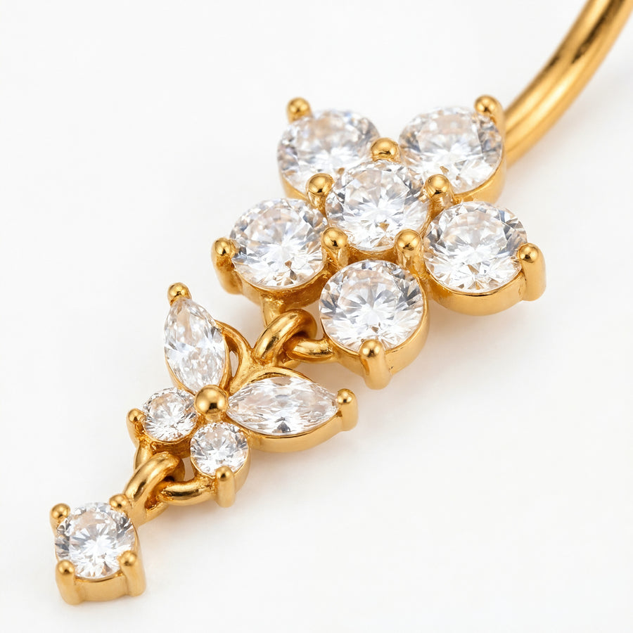 Piercing con fiore di zirconi e pendenti in Acciaio Chirurgico 316L - Piercing per ombelico