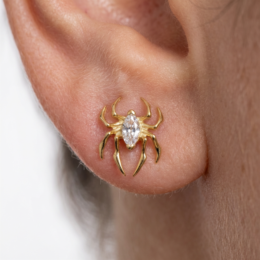 Piercing con ragno e zircone in Titanio G23 - Piercing per lobo, helix, forward helix, conch, flat, tragus
