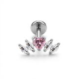 Piercing con zirconi e cuore rosa in Titanio G23- Piercing per Lobo, helix, forward helix, conch, flat, tragus