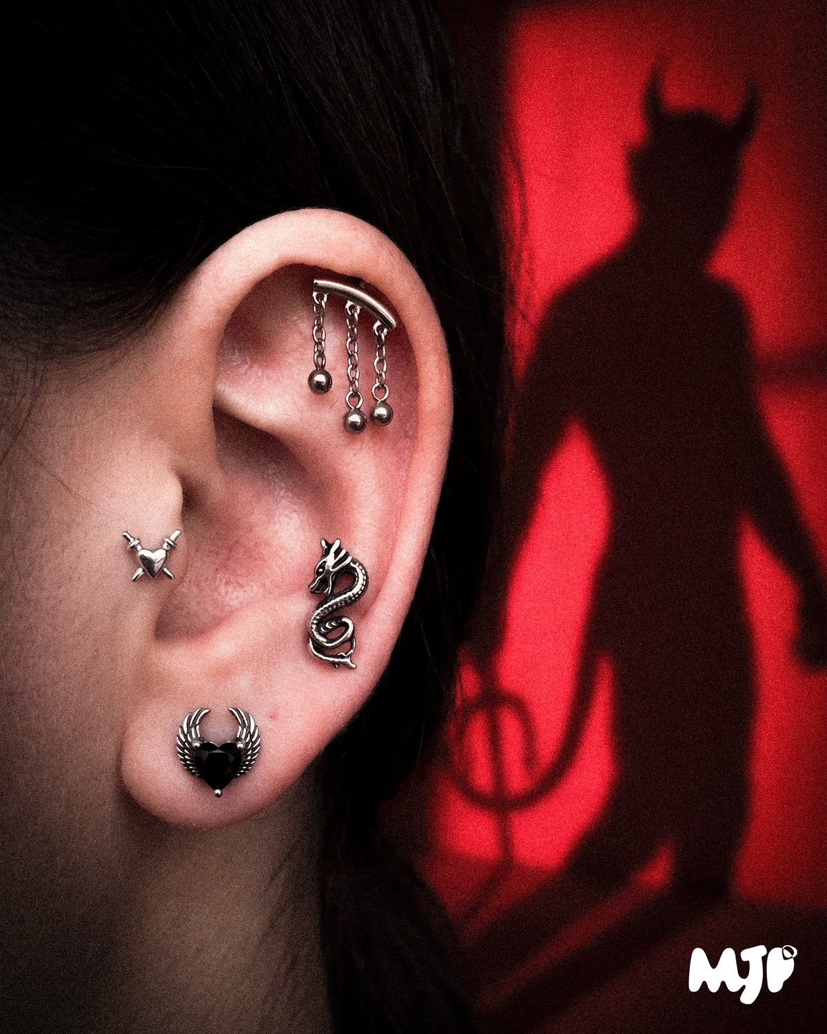 Progettino Orecchio Halloween – Set 4 Piercing con Drago e Ragno-Acciaio 316L