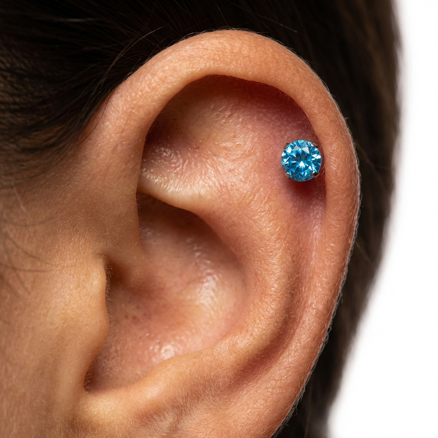 Piercing con zircone in Titanio G23- Piercing per Lobo, helix, forward helix, conch, flat, tragus