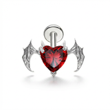 Piercing cuore rosso con ali in Titanio G23- Piercing per Lobo, helix, forward helix, conch, flat, tragus