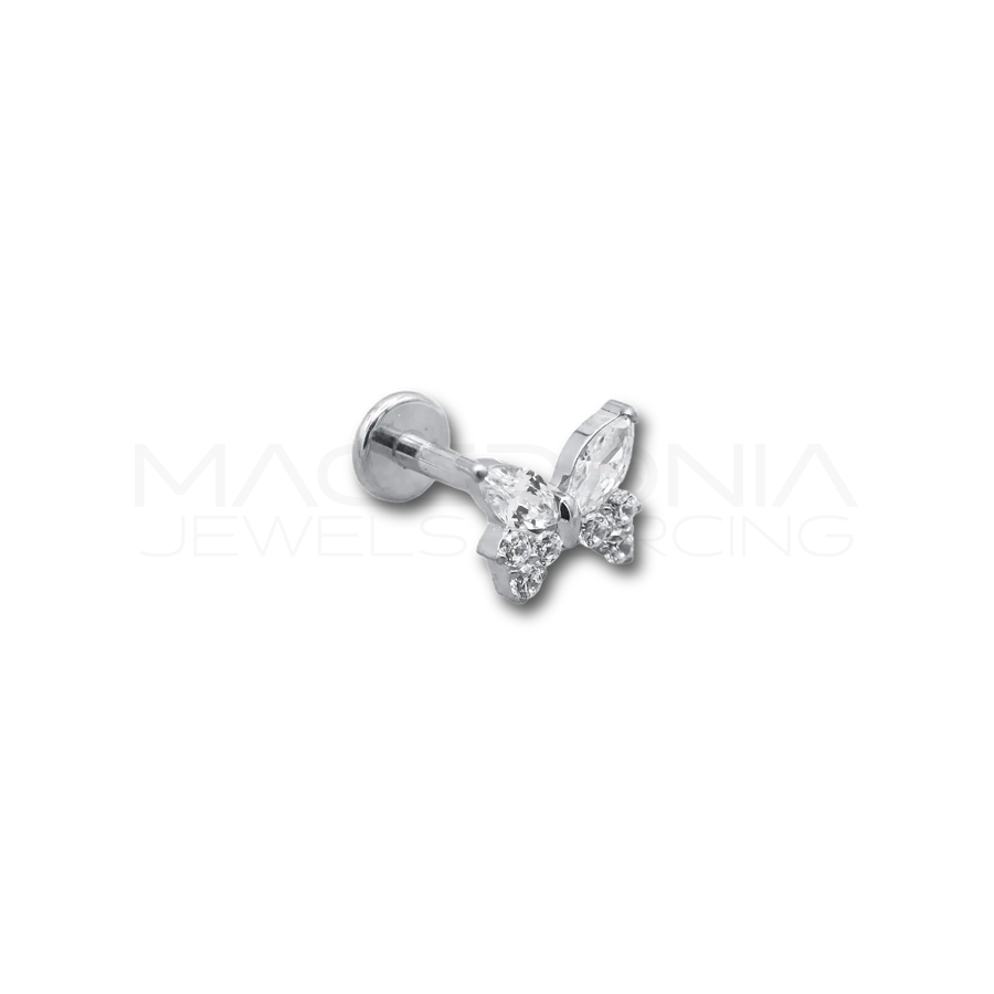 Labret Titanio con Farfalla Brillante a Zirconi