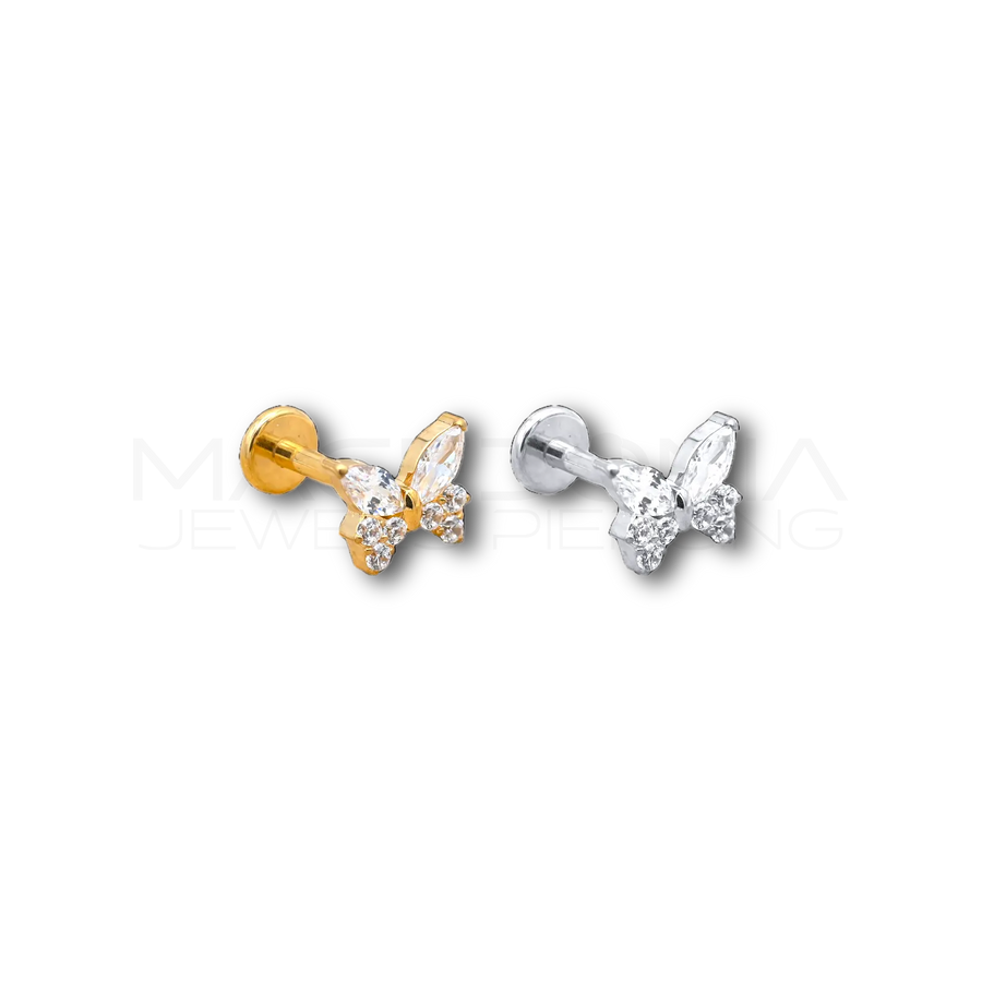 Labret Titanio con Farfalla Brillante a Zirconi