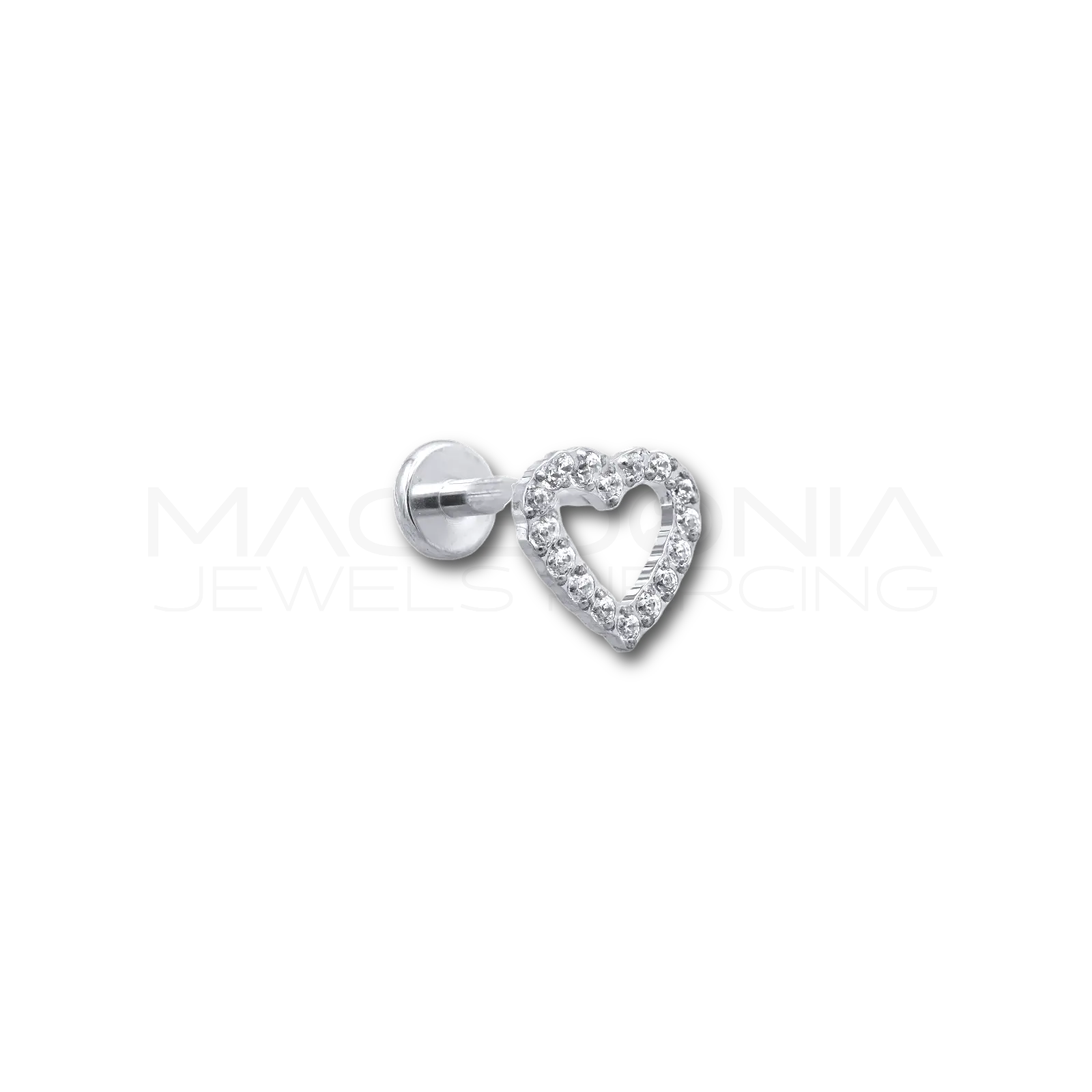 Piercing con coroncina di zirconi a forma di cuore in titanio