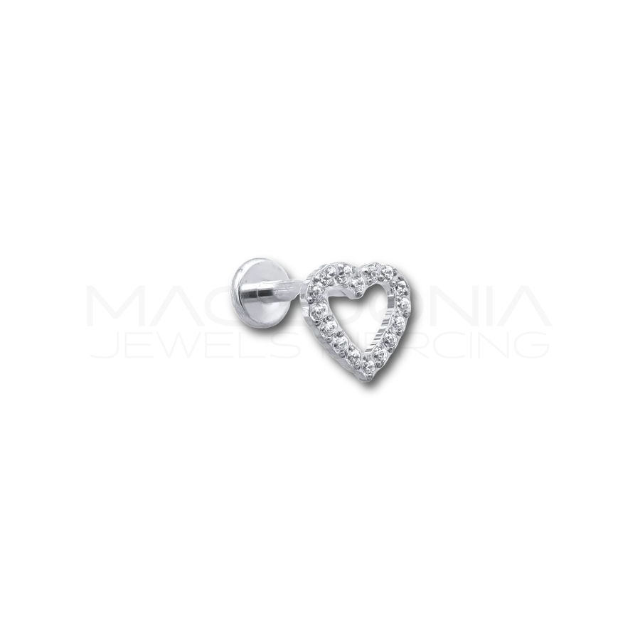 Piercing con coroncina di zirconi a forma di cuore in titanio