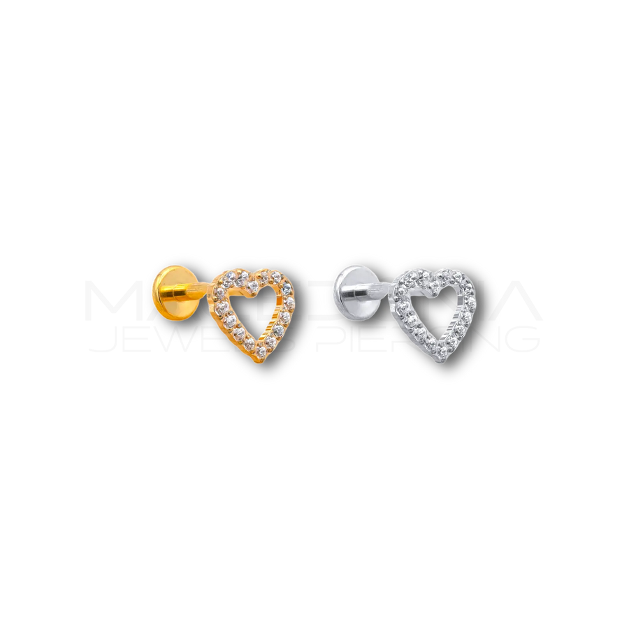 Piercing con coroncina di zirconi a forma di cuore in titanio