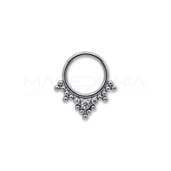 CERCHIO CON TRIDENTE DI ZIRCONI CHIUSURA CLICKER TITANIO G23