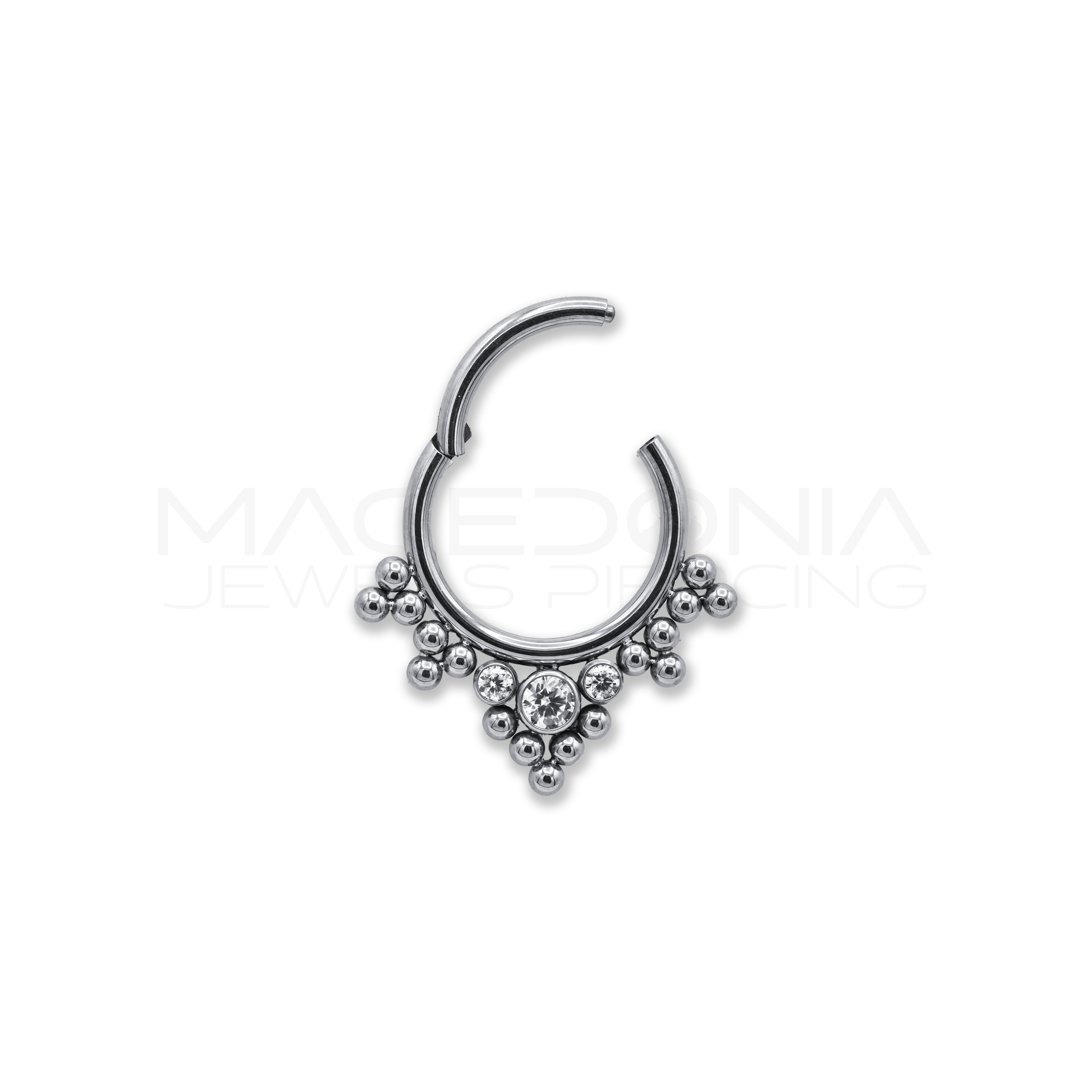 CERCHIO CON TRIDENTE DI ZIRCONI CHIUSURA CLICKER TITANIO G23