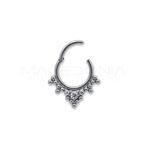 CERCHIO CON TRIDENTE DI ZIRCONI CHIUSURA CLICKER TITANIO G23