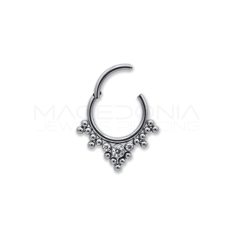 CERCHIO CON TRIDENTE DI ZIRCONI CHIUSURA CLICKER TITANIO G23