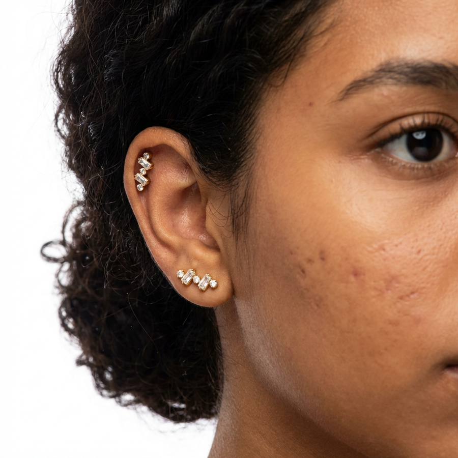Piercing con zirconi in Titanio G23- Piercing per Lobo, helix, forward helix, conch, flat, tragus
