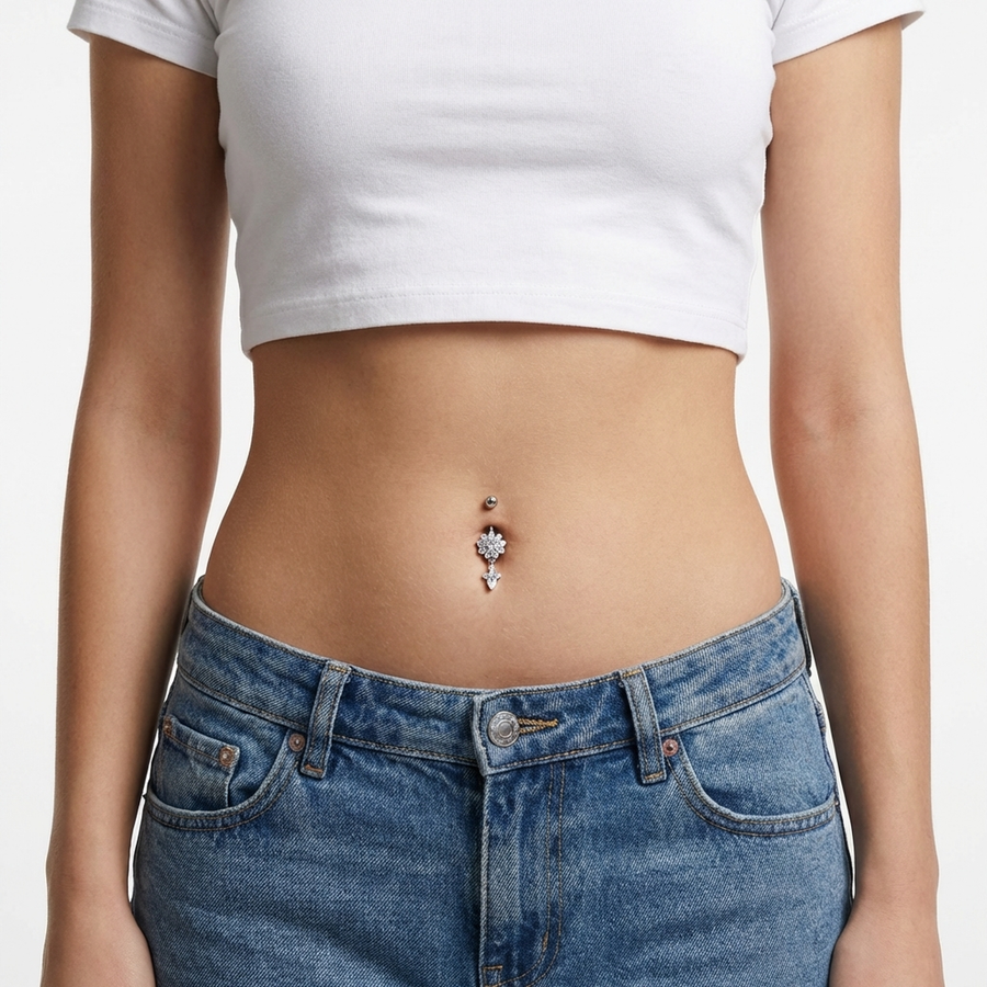 Piercing con zirconi in Titanio G23 - Piercing per ombelico