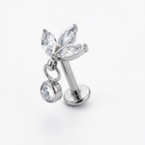 Piercing con zirconi e ciondolo in Titanio G23- Piercing per Lobo, helix, forward helix, conch, flat, tragus