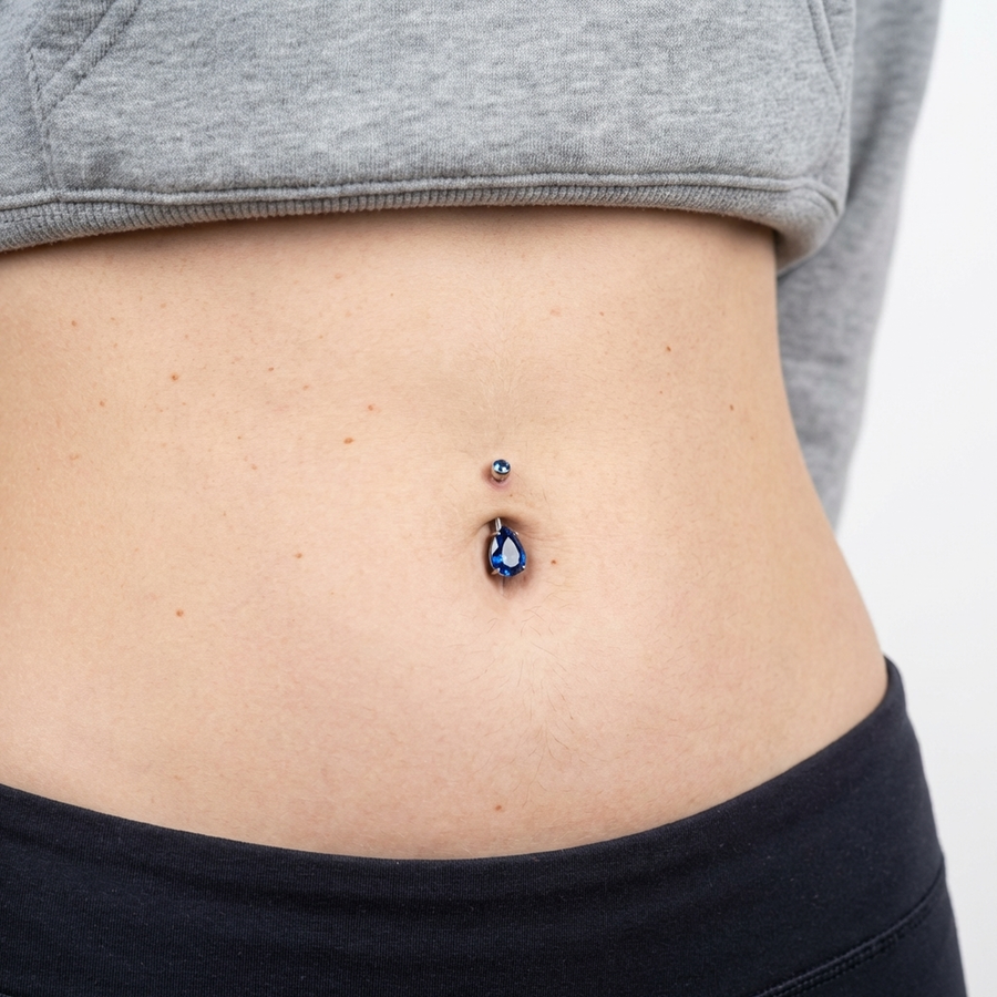 Piercing con zirconi a goccia in Titanio G23 - Piercing per ombelico
