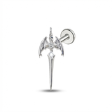 Piercing con pipistrello e zirconi in Titanio G23- Piercing per Lobo, helix, forward helix, conch, flat, tragus