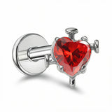 Piercing con zircone a cuore rosso in Titanio G23- Piercing per Lobo, helix, forward helix, conch, flat, tragus
