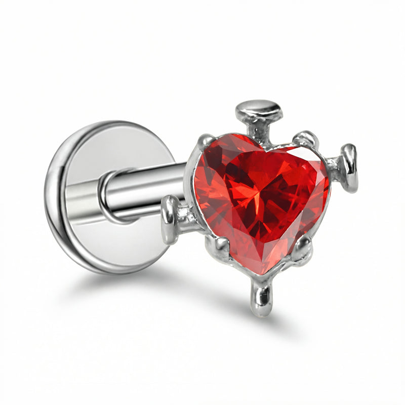 Piercing con zircone a cuore rosso in Titanio G23- Piercing per Lobo, helix, forward helix, conch, flat, tragus