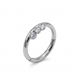 Piercing in acciaio chirurgico 316L con tre zirconi incastonati