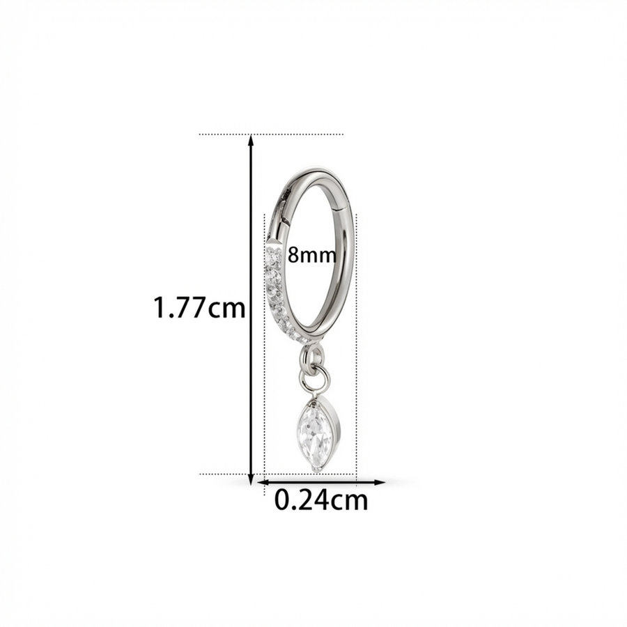 Cerchietto zirconato con goccia pendente in Titanio - Piercing per orecchio