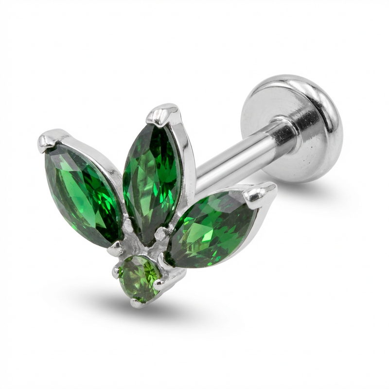 Piercing con zirconi verdi in Titanio G23- Piercing per Lobo, helix, forward helix, conch, flat, tragus