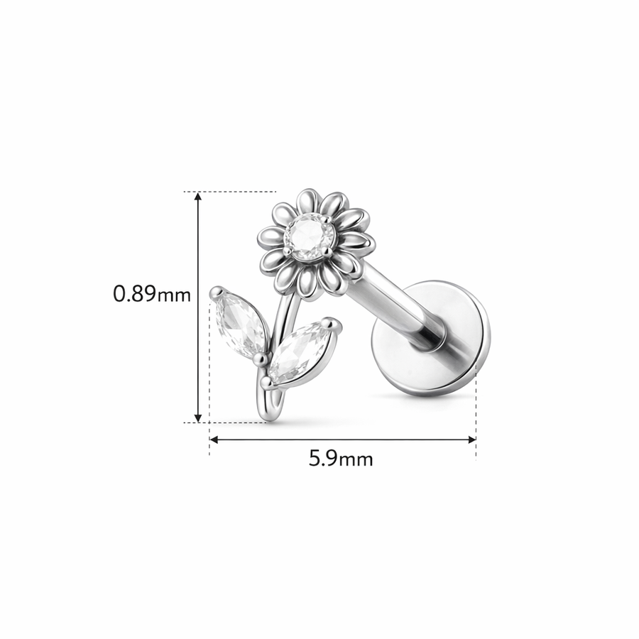Barretta con girasole e zirconi  in Acciaio Chirurgico 316L - Piercing per orecchio