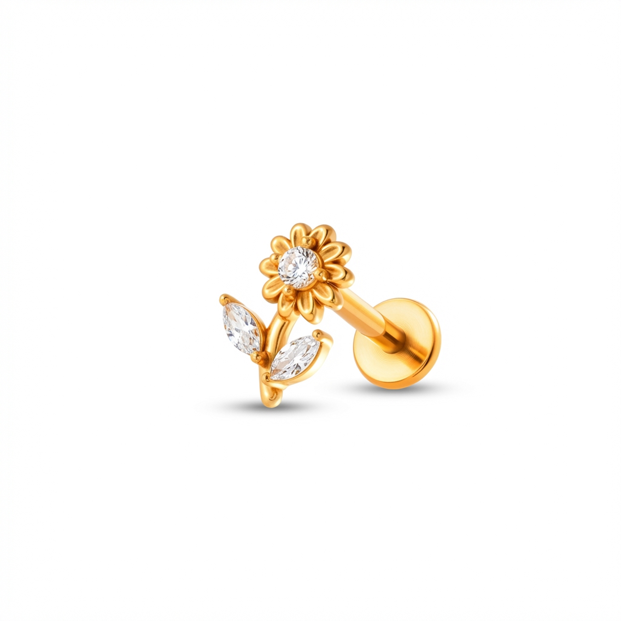 Barretta con girasole e zirconi  in Acciaio Chirurgico 316L - Piercing per orecchio