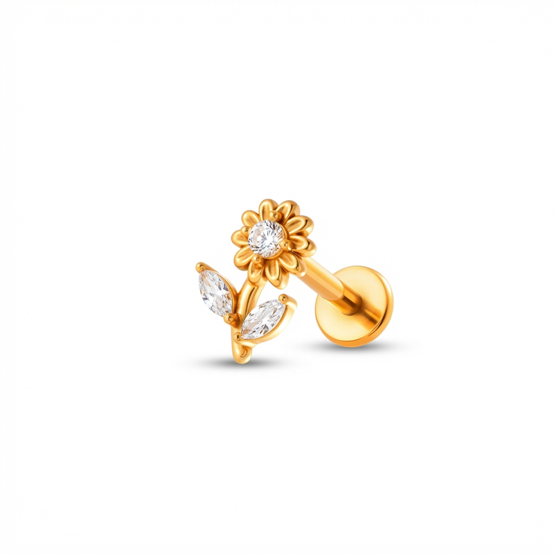 Barretta con girasole e zirconi  in Acciaio Chirurgico 316L - Piercing per orecchio