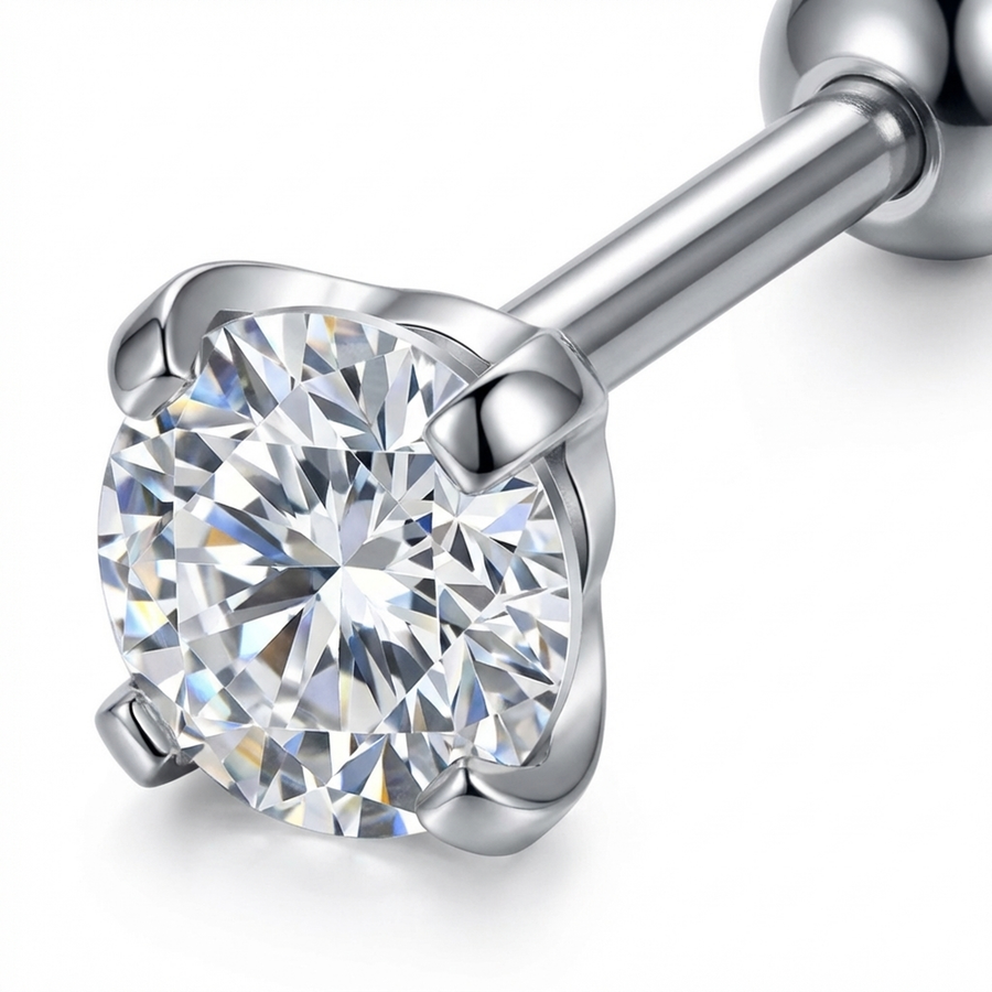 Piercing con zircone rotondo in Titanio F136 - Piercing per lingua