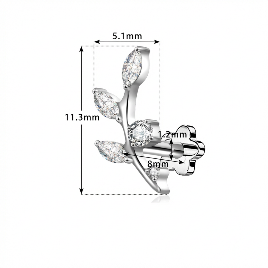Piercing con ramoscello in Titanio G23 - Piercing per lobo, helix, forward helix, conch, flat, tragus