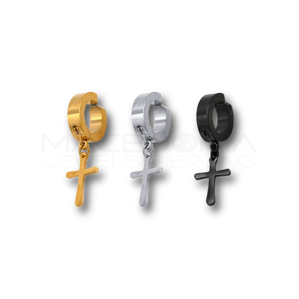 Orecchino Fake con Croce in Acciaio Chirurgico 316L