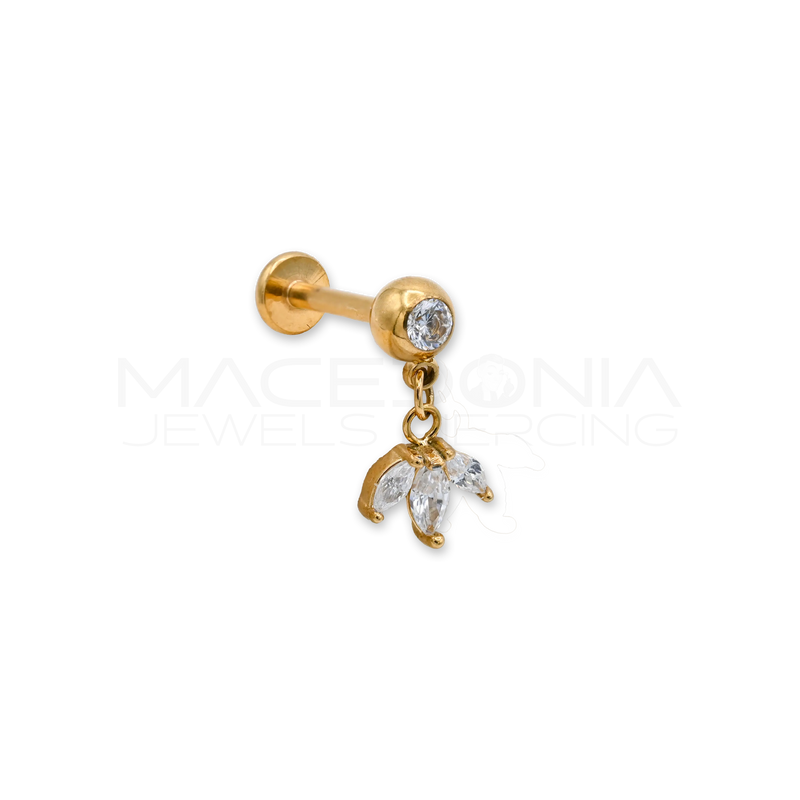 BARRETTA CON FOGLIE ZIRCONATE PENDENTI Macedonia Jewels Piercing
