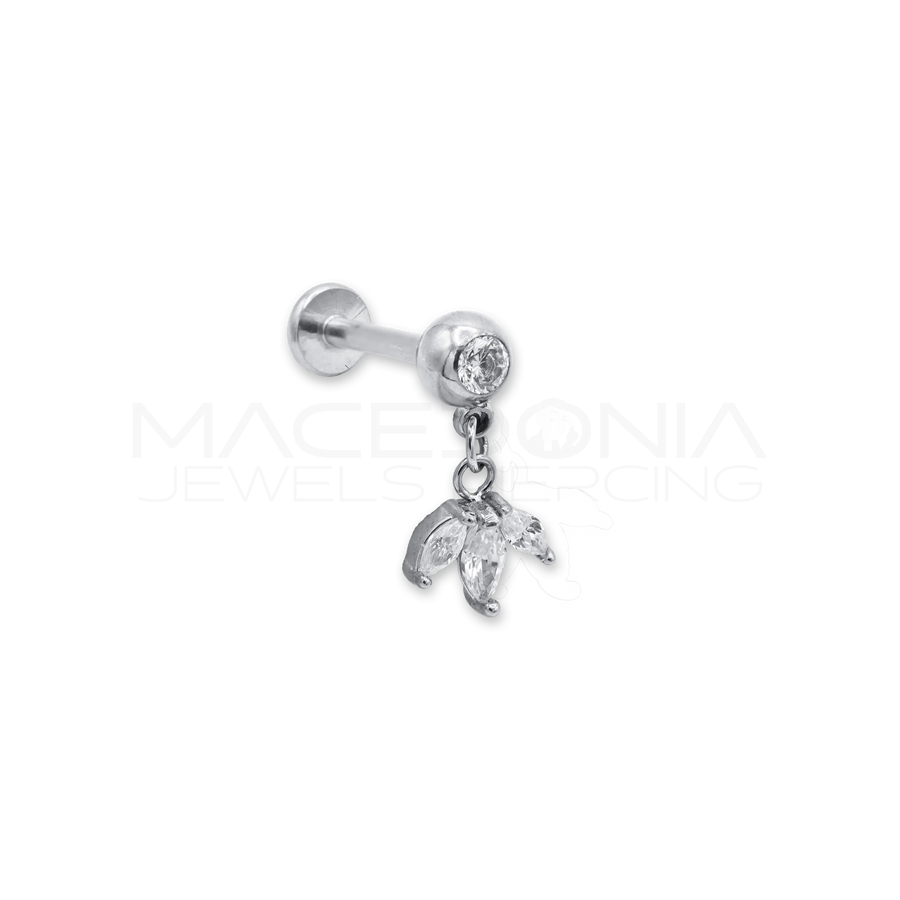 BARRETTA CON FOGLIE ZIRCONATE PENDENTI Macedonia Jewels Piercing