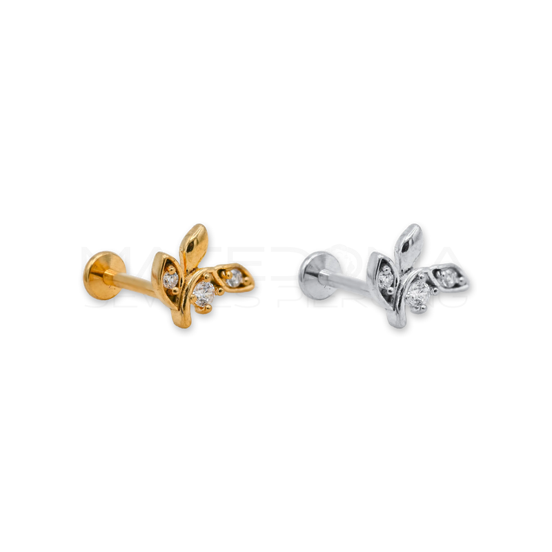 Piercing Barretta con Ramoscello Zirconato in Acciaio Chirurgico 316L