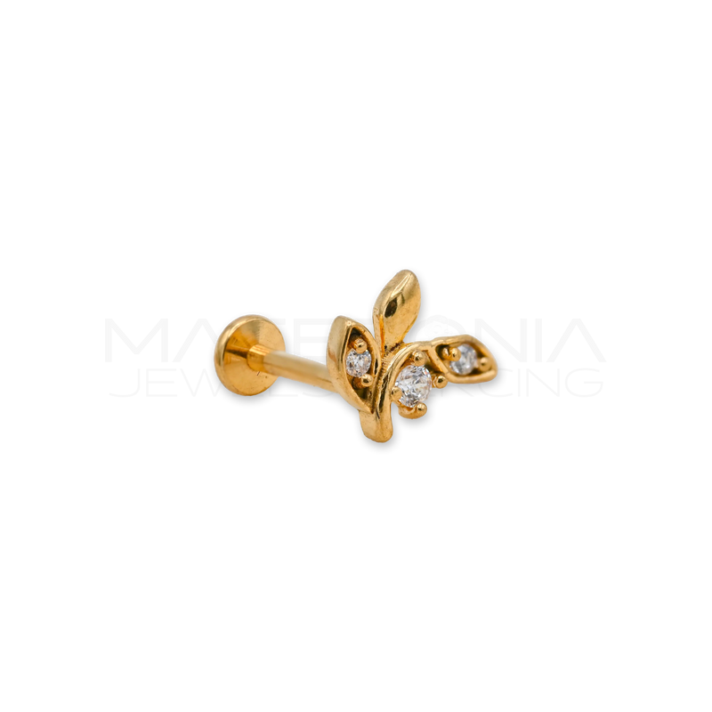 Piercing Barretta con Ramoscello Zirconato in Acciaio Chirurgico 316L