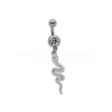 Banana per ombelico in acciaio chirurgico 316L con zircone e serpente pendente elegante