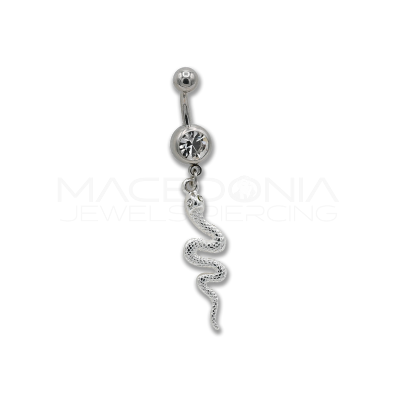 Banana per ombelico in acciaio chirurgico 316L con zircone e serpente pendente elegante