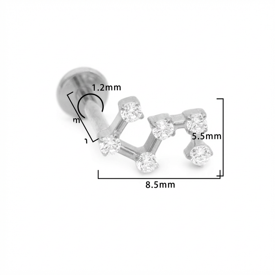 Piercing con zirconi in Titanio G23- Piercing per Lobo, helix, forward helix, conch, flat, tragus