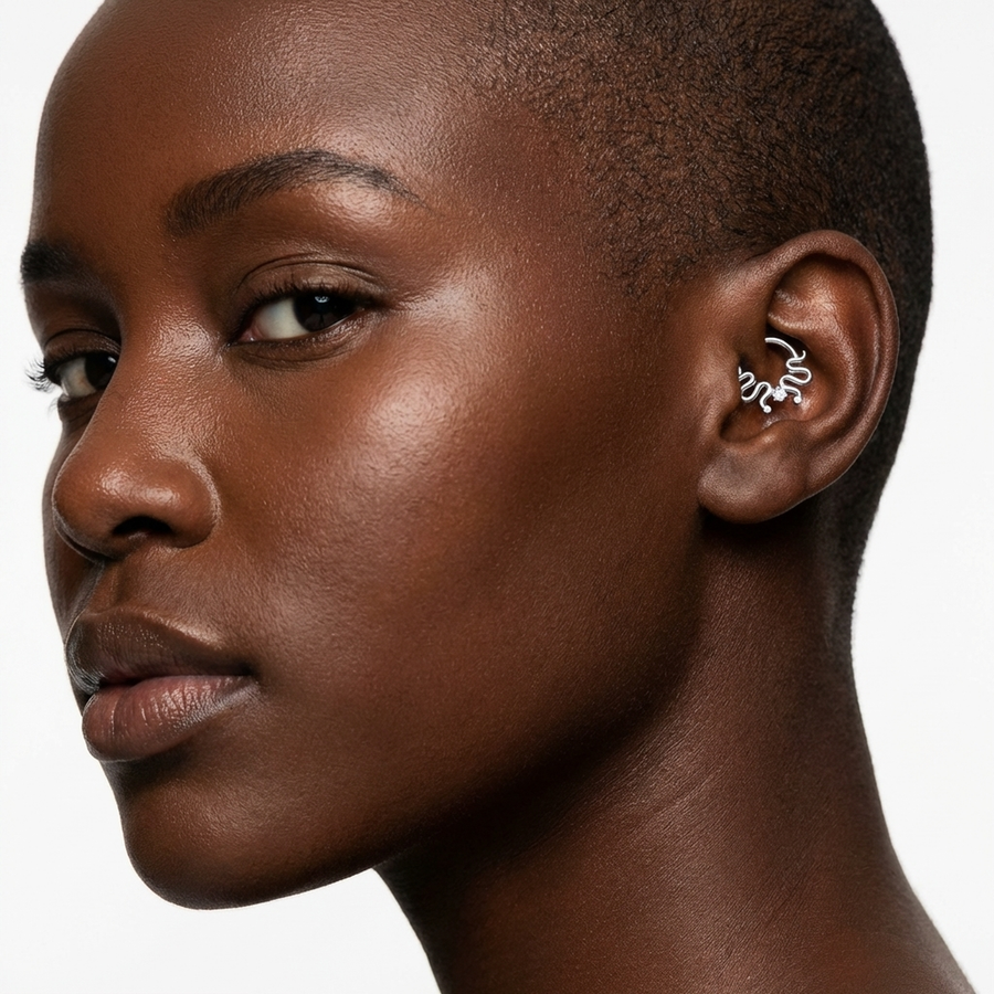 Piercing con serpentini e zircone Titanio G23 - Piercing per Lobo, helix, daith, septum