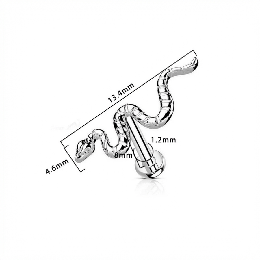 Piercing con serpente in Titanio G23- Piercing per Lobo, helix, forward helix, conch, flat, tragus