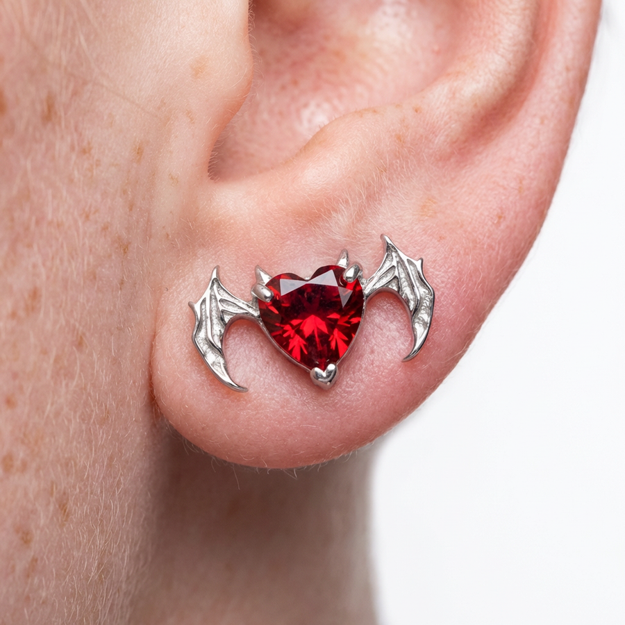 Piercing cuore rosso con ali in Titanio G23- Piercing per Lobo, helix, forward helix, conch, flat, tragus